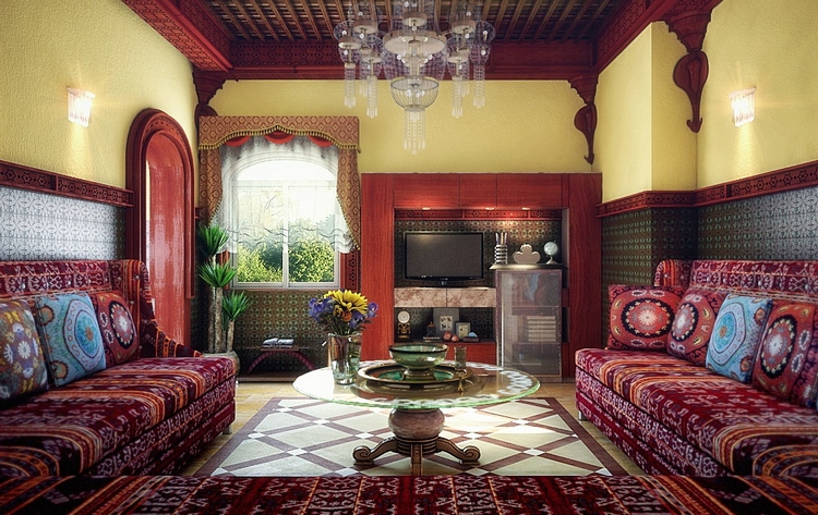 mansion living room with moroccan decor