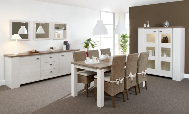 buffet-salle-manger-moderne-blanc-beige-salle-manger-élégante - Des