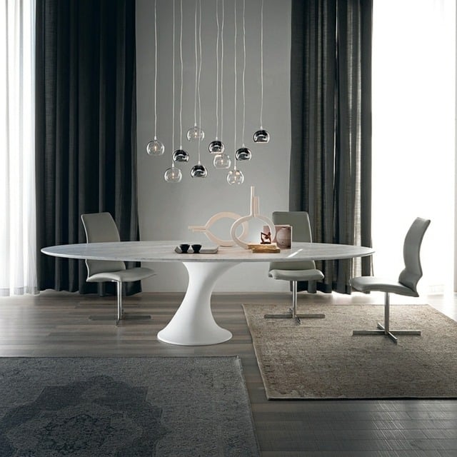 table verre ovale pied central
