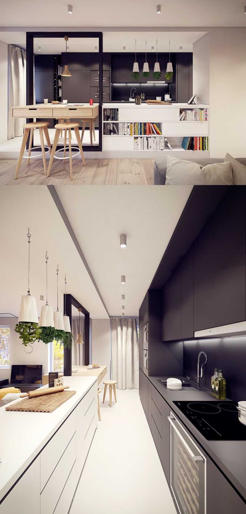 Aménagement cuisine blanche, noire et bois 35 idées cool