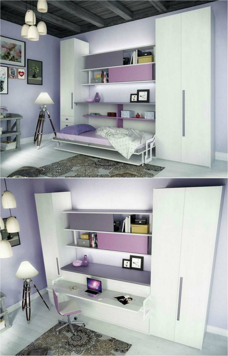 Armoire lit escamotable et lits superposés chambre d'enfant