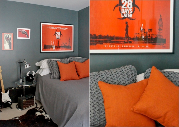 déco chambre gris et orange