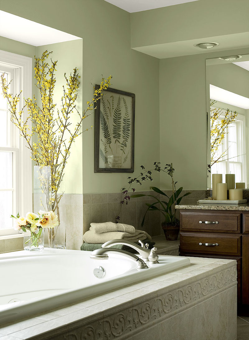 Salle de bain vert pistache et blanc avec haute qualité fonds d ...