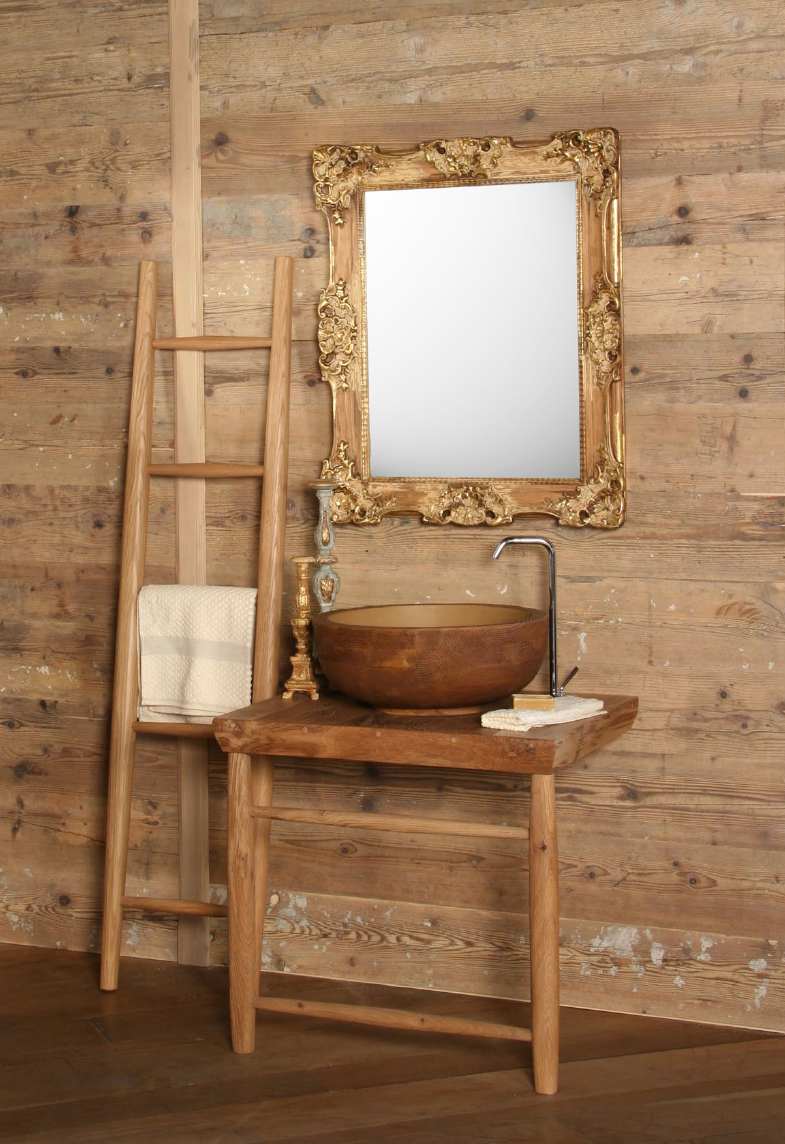 Meuble vasque salle de bain en bois patiné et blanc mat