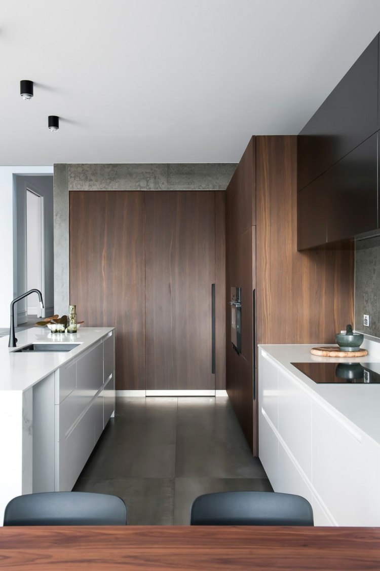 Sejour cuisine contemporain: cuisine blanc et bois with ...