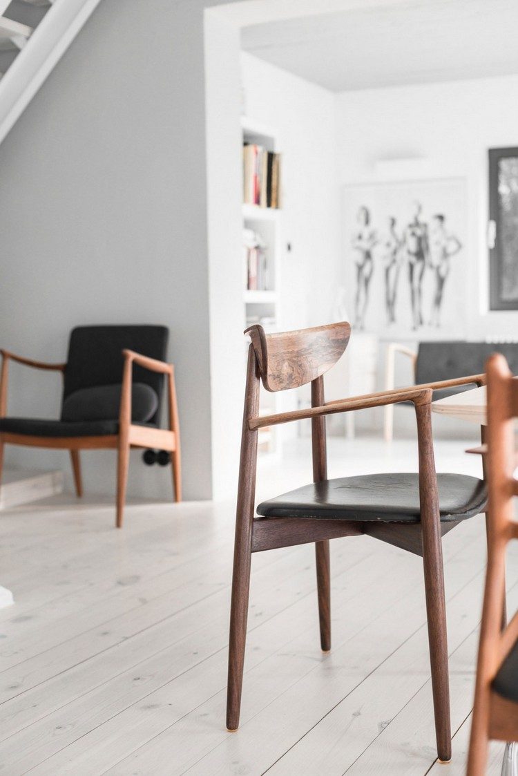 Mobilier scandinave vintage,briques blanches et plancher en pin ...