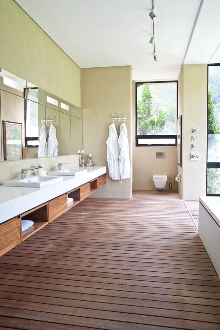 Meuble sous lavabo salle de bain doté d'étagères ouvertes