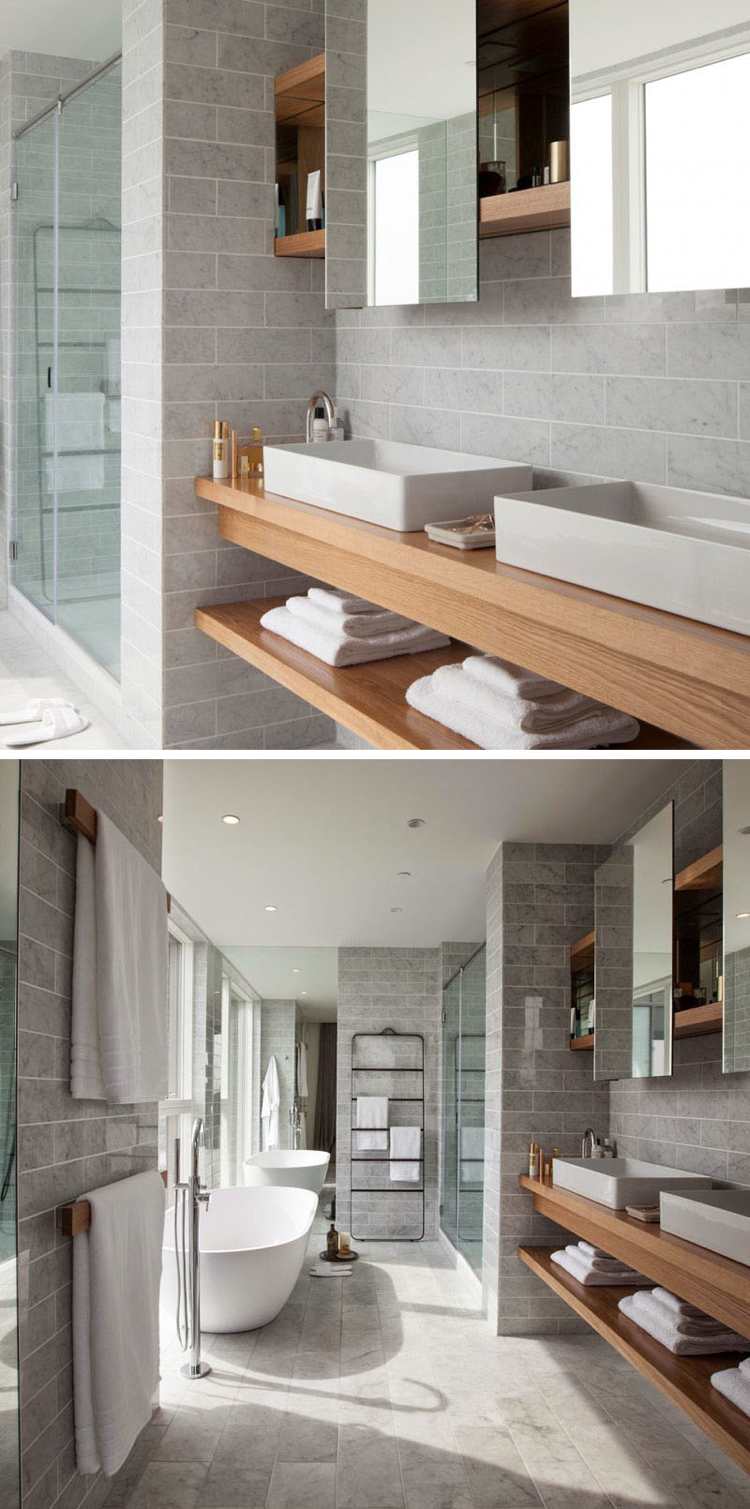 Meuble sous lavabo salle de bain doté d'étagères ouvertes