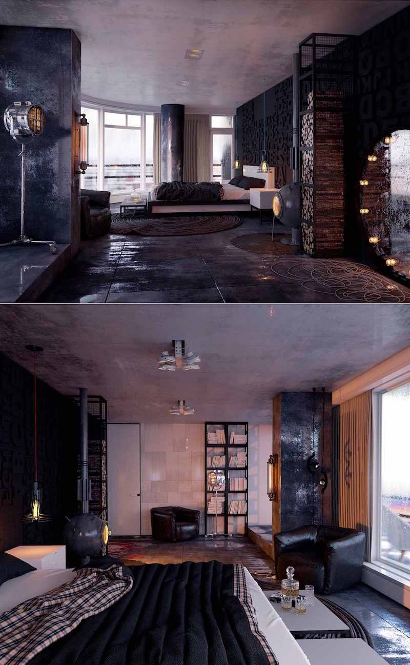 Déco chambre à coucher adulte en tons foncés actuelle et éternelle