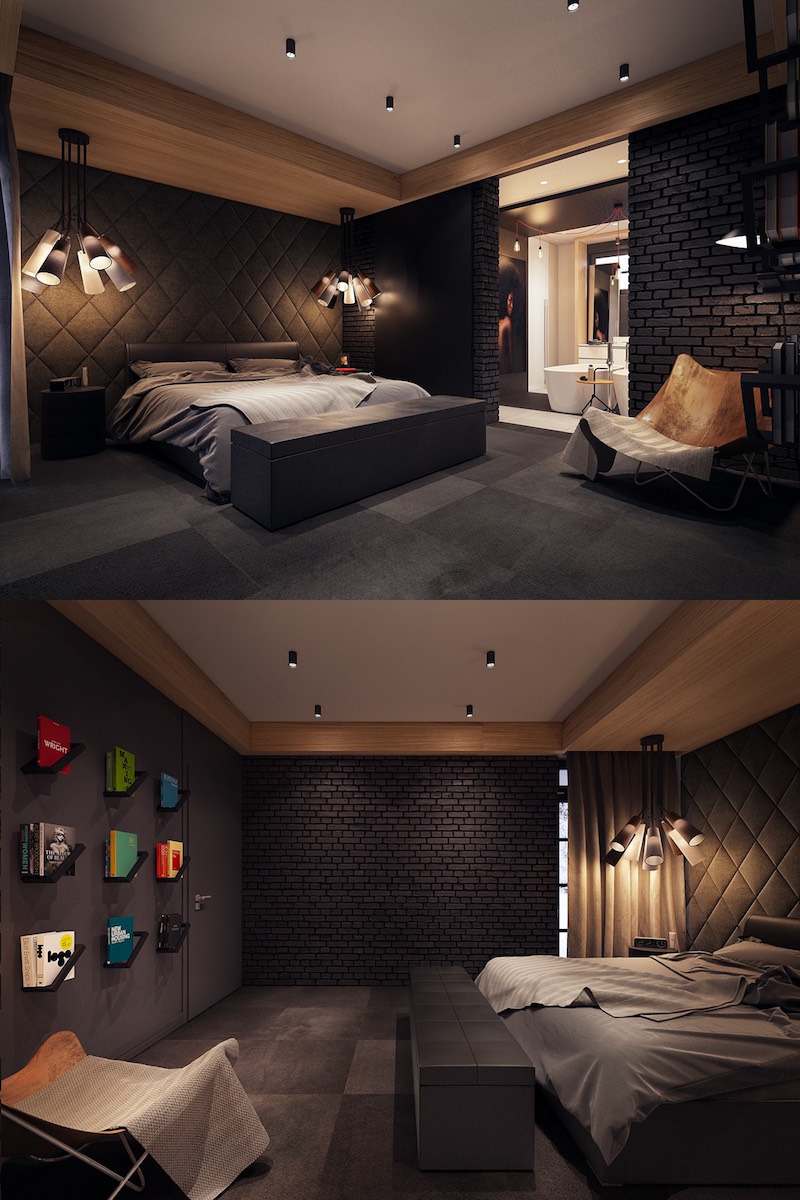 Déco chambre à coucher adulte en tons foncés actuelle et éternelle