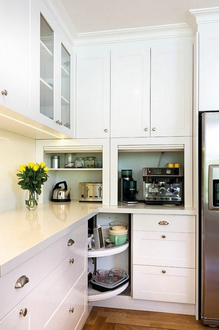 Meuble d'angle cuisine moderne et rangements rotatifs en 35 photos