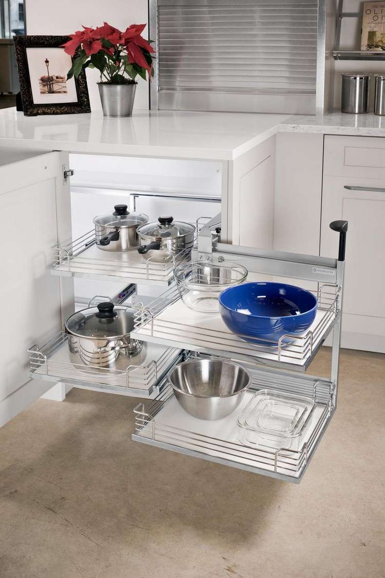 Meuble d'angle cuisine moderne et rangements rotatifs en 35 photos