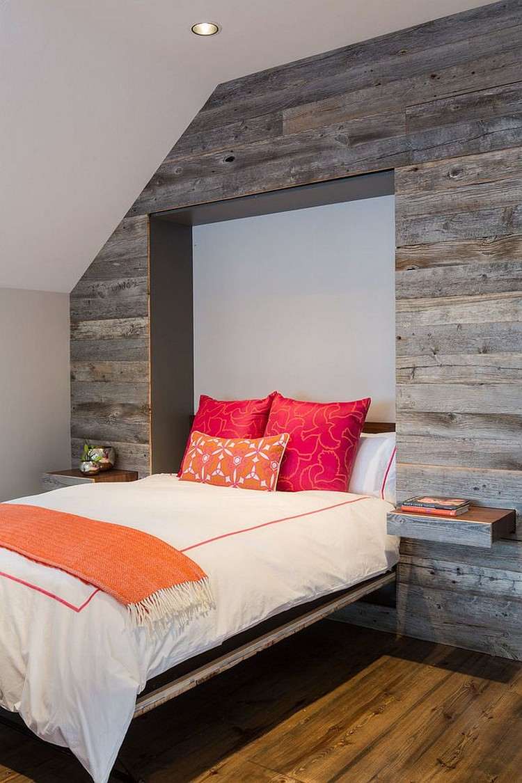 Mur en bois recyclé pour aménager une chambre à l'esprit récup' !