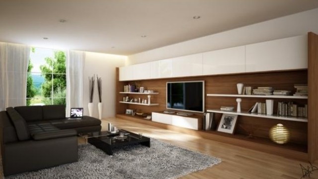 salle sejour vaste moderne bois mobilier