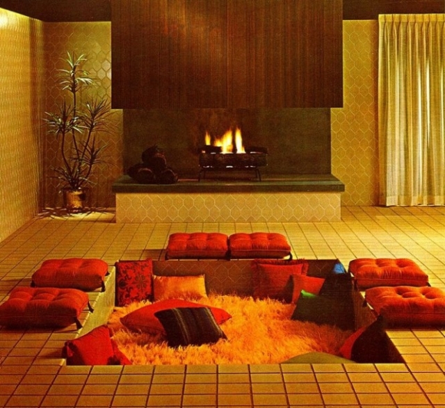 lounge rouge orange fosse conversation salon Sarah-Catherine-Design