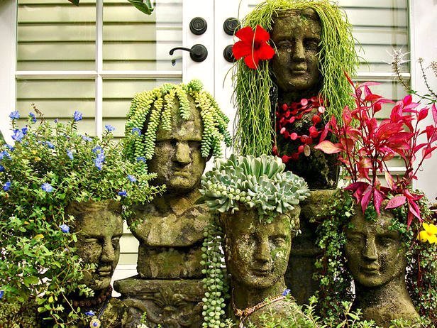 bustes décoratifs fleurs cactus plantes grimpantes
