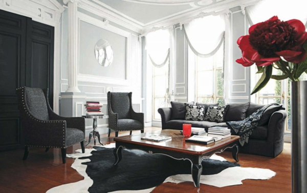 meubles de salon canapé-fauteuils-gris-foncé-table-bois-design