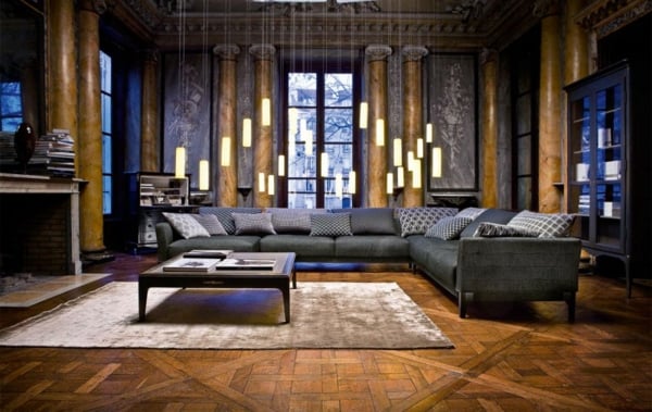 meubles de salon canapé-moderne-luxe-coussins-gris-table-bois