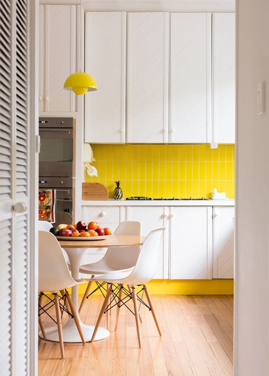 carrelage mural cuisine-jaune-design-moderne