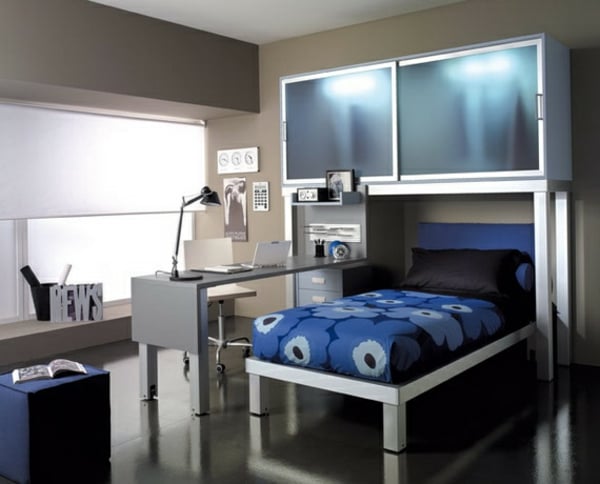 chambre ado garçon-bleu-gris-blanc-design-moderne
