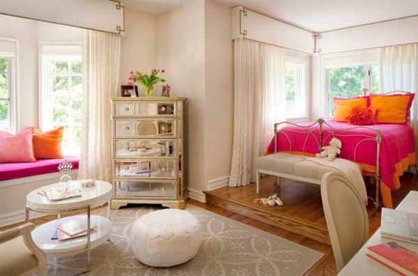 chambre-adolescente-décoration-couleur-rose-jaune