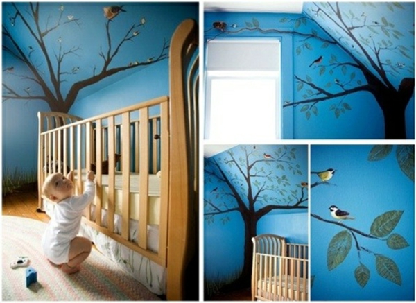chambre-bébé-combles-grenier-déco-murale-bleu