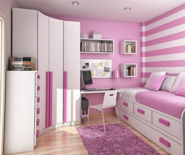 chambre de fille ado-rayure-blanc-rose