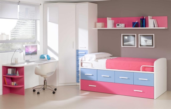 chambre de fille ado-rose-bleu-stockage-rangement