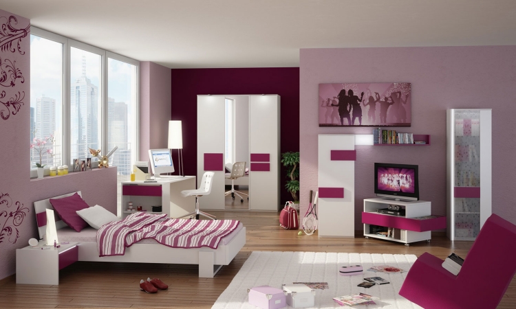 chambre-fille-adolescente-peinture-rose-lit-blanc-laqué-parquet