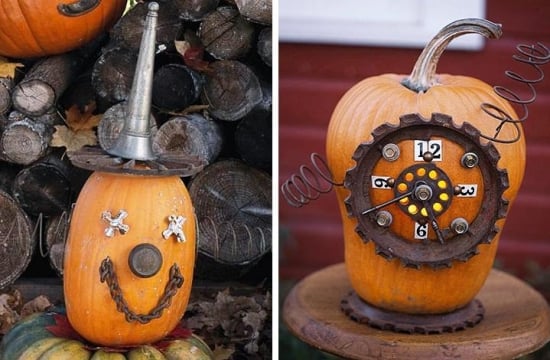 décoration-créative-citrouille-Halloween-ferrailles-aiguilles-horloge