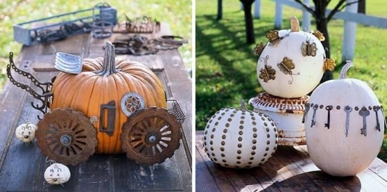 décoration-créative-citrouille-Halloween-ferrailles-calèche-citrouille-blanche-charnières