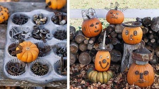 décoration-créative-citrouille-Halloween-ferrailles-petites-citrouilles-pièces-métalliques