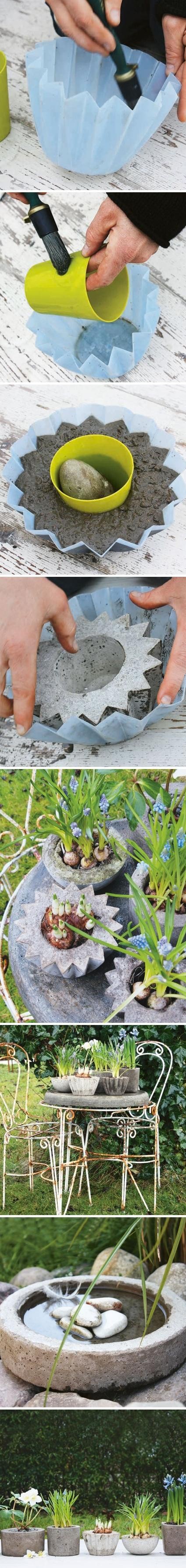 decoration jardin pots fleurs beton