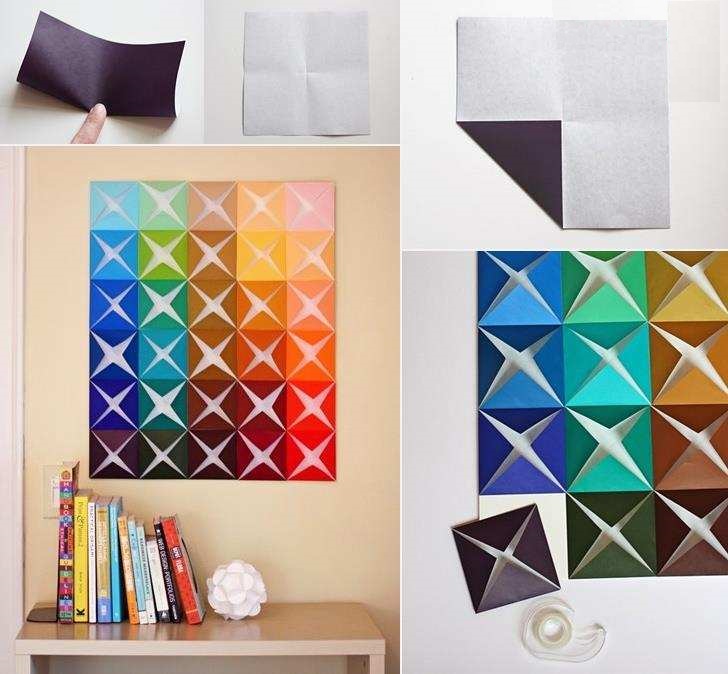 décoration-murale-idées-créatives-cocottes-papier-multicolores