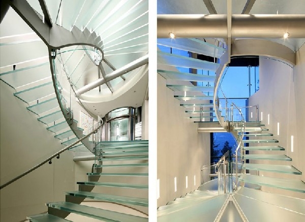  escalier colimaçon verre unique Mark Dziewulski Architect
