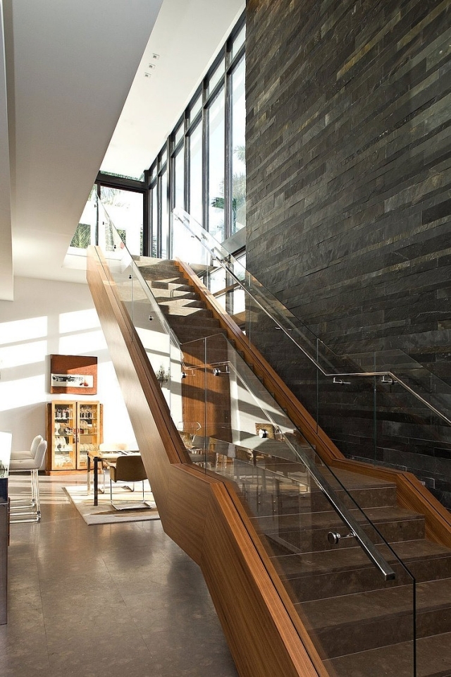  palier escalier design rambarde verre bois