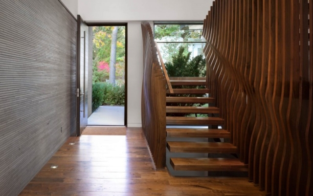escalier design unique rambarde bois
