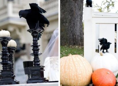 idée-originale-décoration-d`Halloween-jardin-bougeoirs-citrouilles