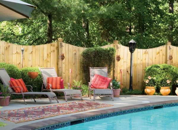 piscine clôture jardin bois-brut