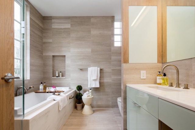 loft moderne baignoire salle de bain bois