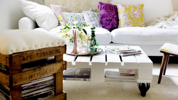 meuble en palette en bois table basse en blanche