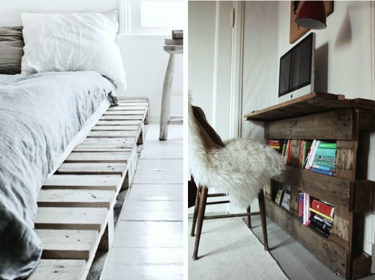 meubles en palettes de bois -lit-confortable-meuble-tv