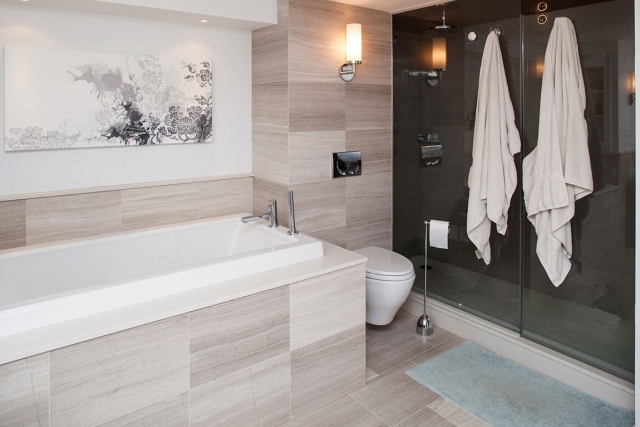 salle bains luxe baignoire carreaux cabine douche