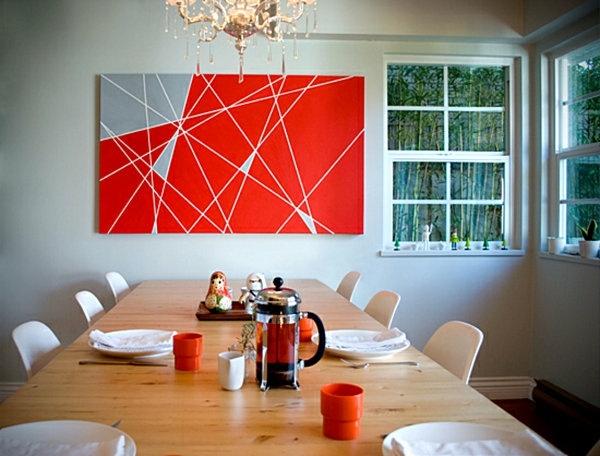 tableau-décoration-bande-adhésive-rouge-gris