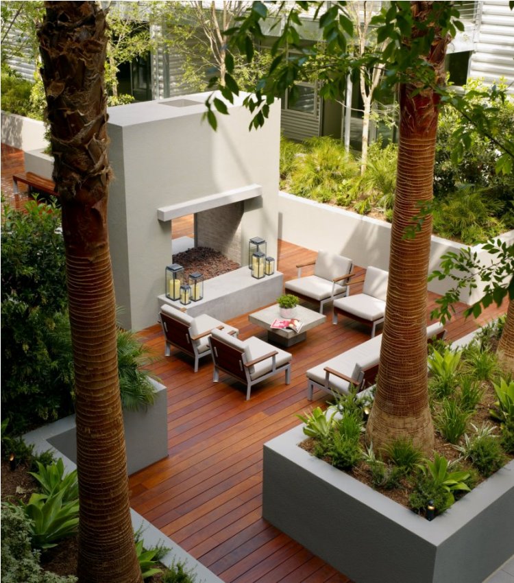terrasses-patios-sol-bois-csomposite-meubles-jardin-modernes-plantes-vertes