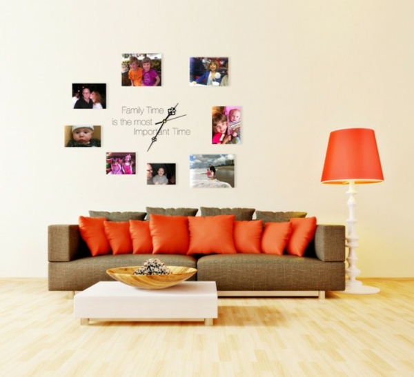 accrocher-photos-familiales-forme-horloge-décoration-salon