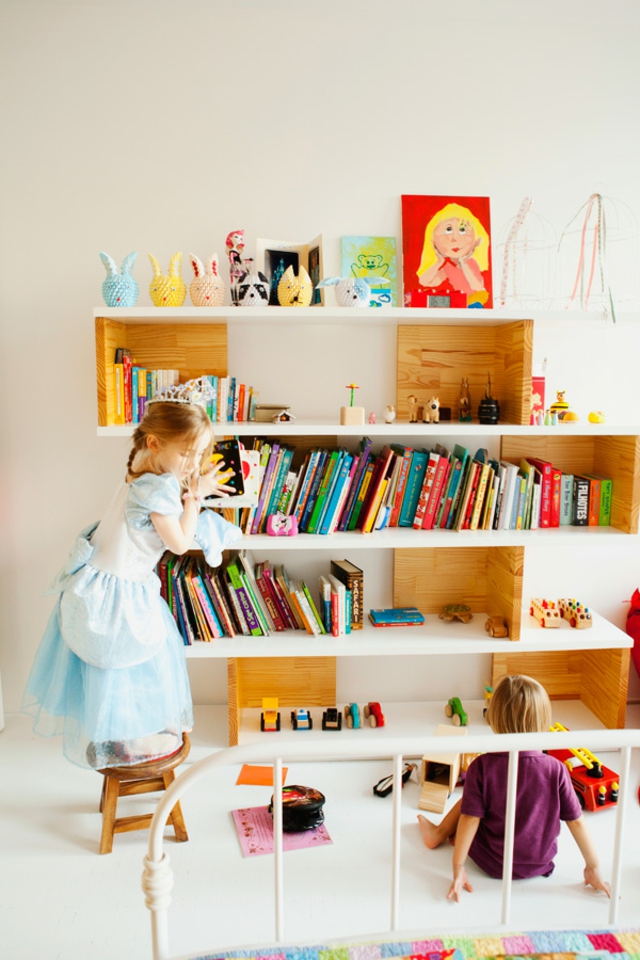 aménagement pour une chambre d`enfant étagères-pratiques-espace-rangement