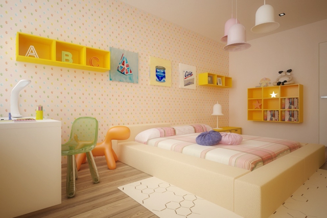 aménagement pour une chambre d`enfant grand-lit