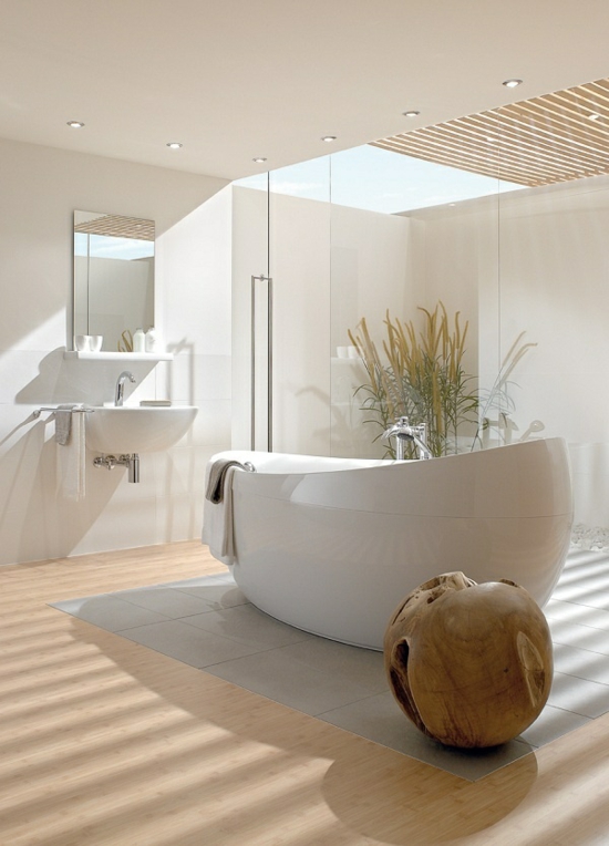 aménagement-salle-de-bains-moderne-Feng-Shui-baignoire- îlot-blanche