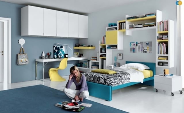 aménagement-chambre-coucher-bleu-jaune idées pour la chambre d'ado